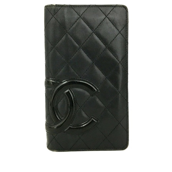 CHANEL Handbags - CHANEL Vintage Combon Line Lambskin Long Bifold Wallet Black - Rank B+